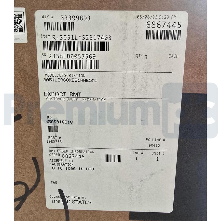 Rosemount 3051L Level Transmitter 2" DN50 HART 0-1000 inH2O 3051L3AG0XD21AAE5M5