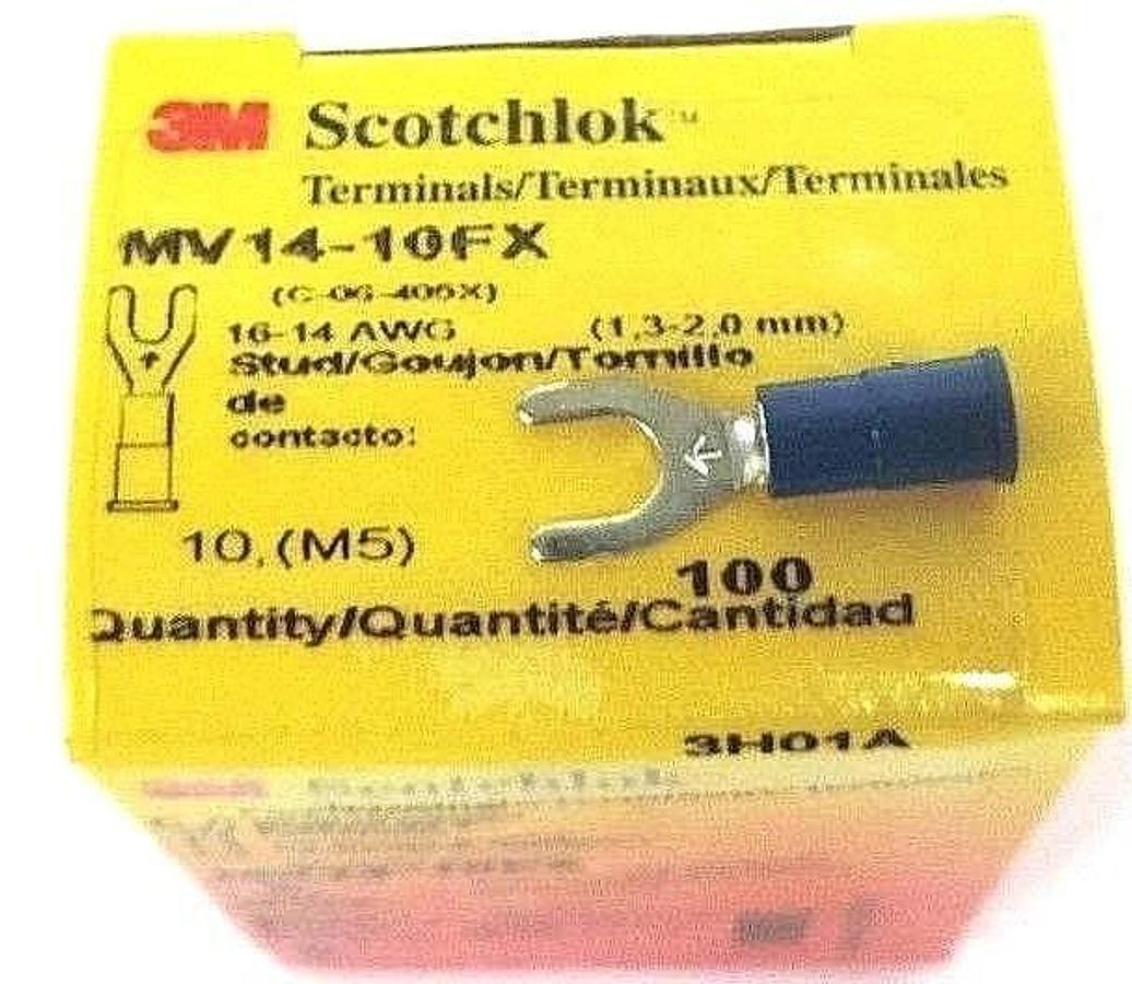 Used BOX OF NEW 100 3M SCOTCHLOK MV14-10FX TERMINALS MV1410FX, 16-14 AWG