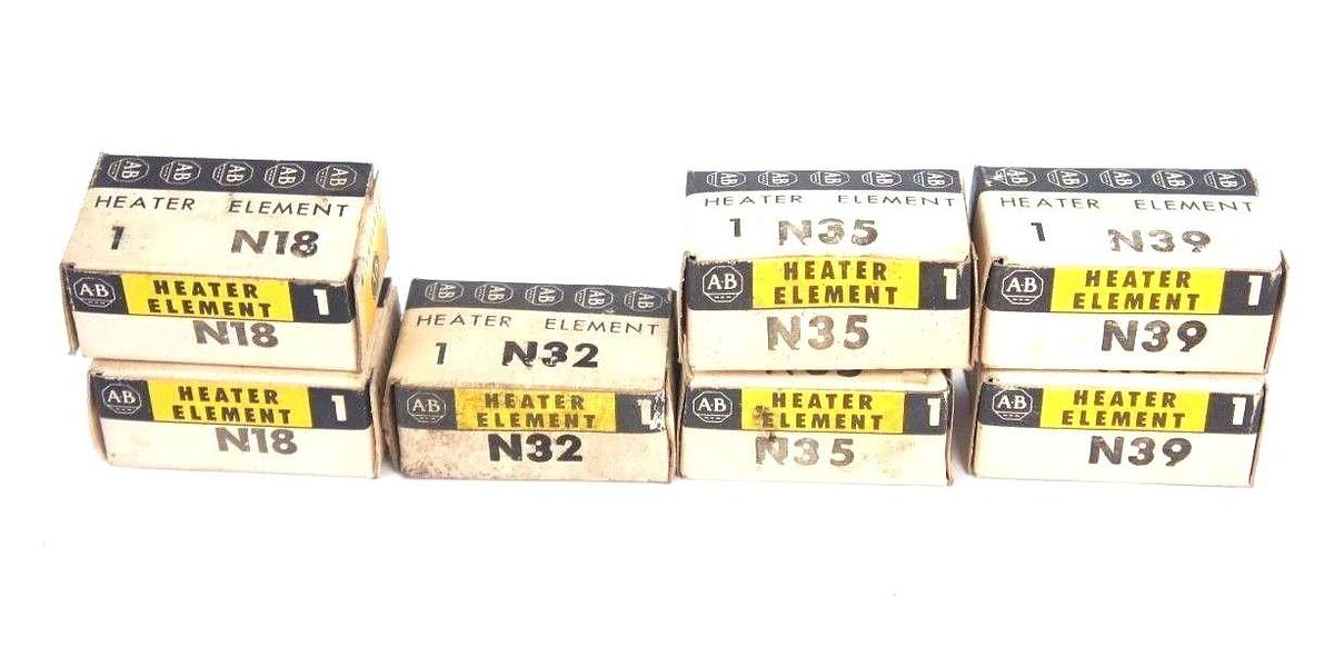 Used LOT OF 7 NIB ALLEN BRADLEY HEATER ELEMENTS (2) N18 (1) N32 (2) N35 (2) N39