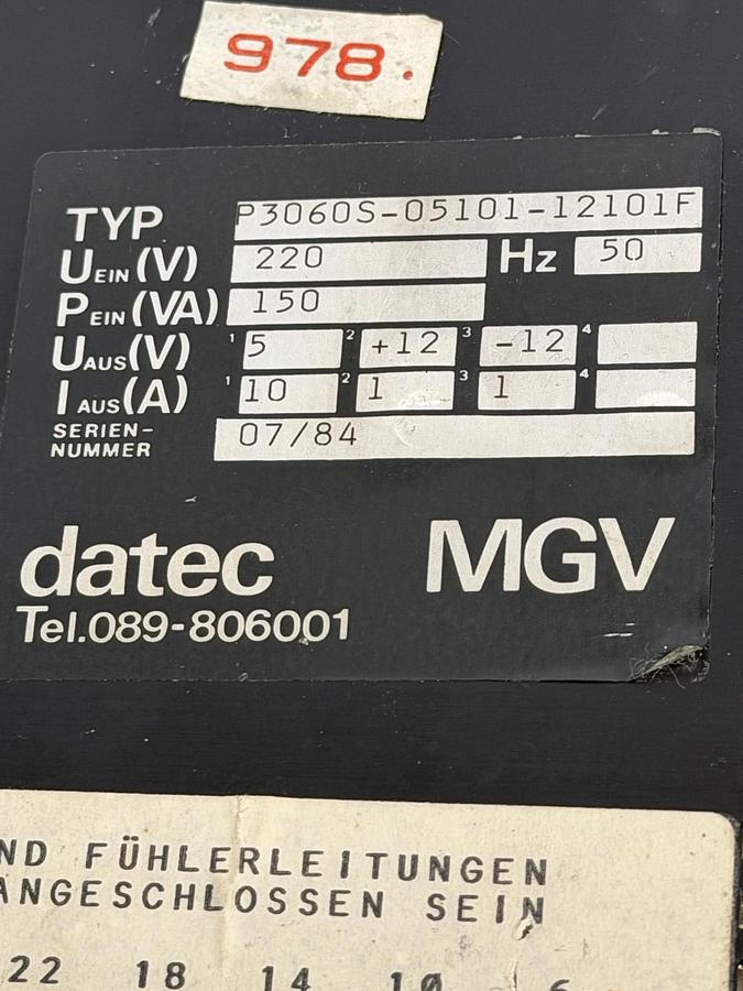 Used DATEC MGV P3060S-05101-12101F POWER SUPPLY MODULE 220V 50HZ 150VA