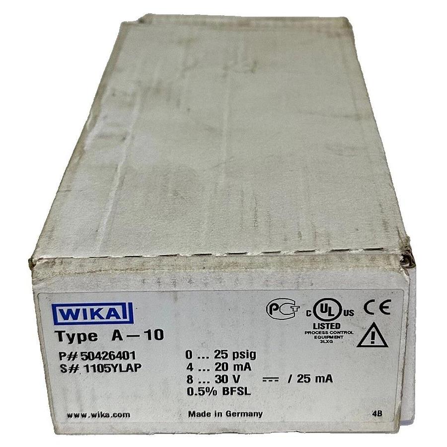 NEW WIKA 50426401 TYPE A-10 PRESSURE TRANSMITTER 0-25PSIG 4-20mA 8-30V 1/4''NPT