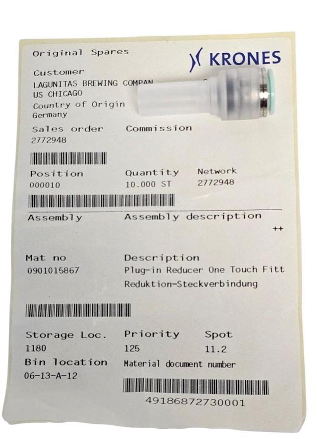 Used LOT OF 10 NEW KRONES 0901015867 PLUG-IN REDUCER ONE TOUCH FITTINGS