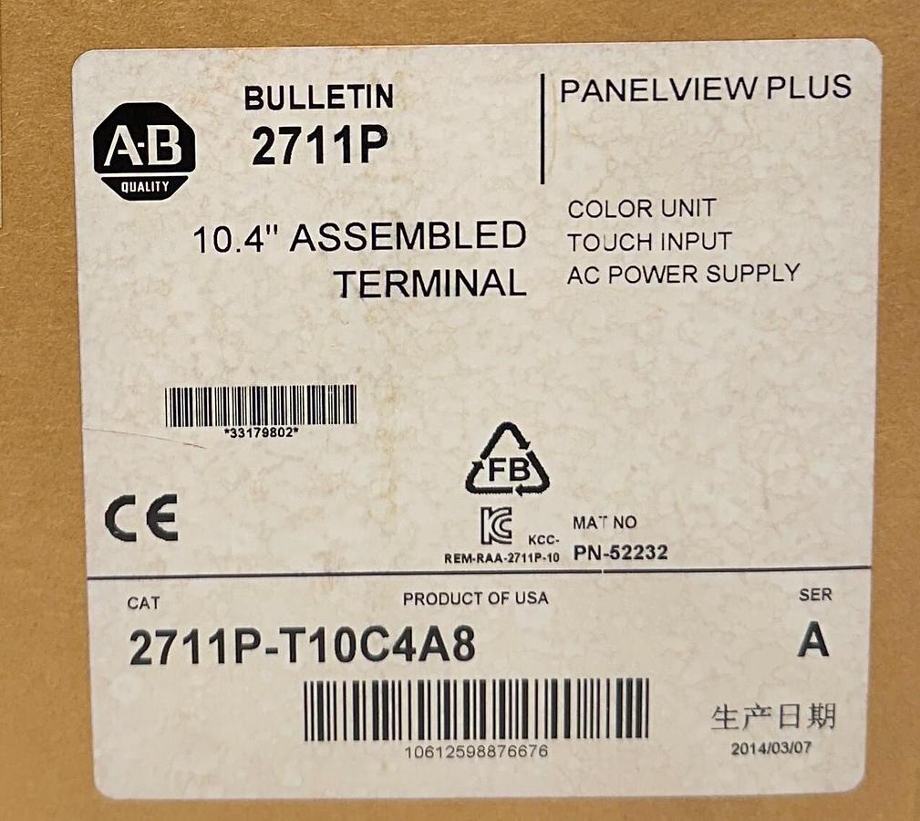 Used ALLEN BRADLEY 2711P-T10C4A8 /A PanelView Plus 1000 COLOR/TOUCH EtherNet NSMP