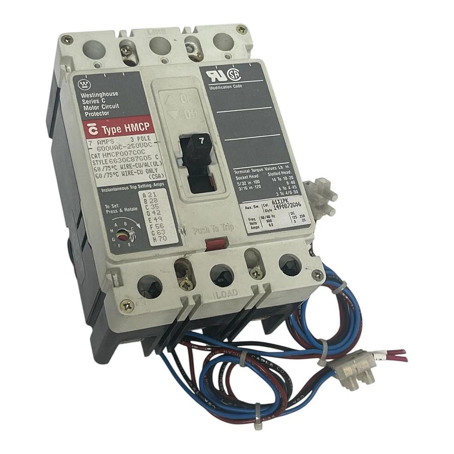 Used Westinghouse HMCP007C0C Series C Motor Circuit Protector 7A 3-Pole 600V