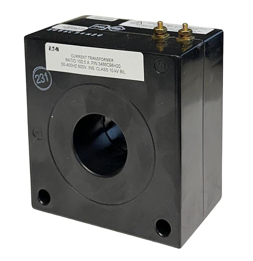 NEW EATON 3486C98H20 CURRENT TRANSFORMER 100:5 A RATIO 50-400Hz 600V NSNP