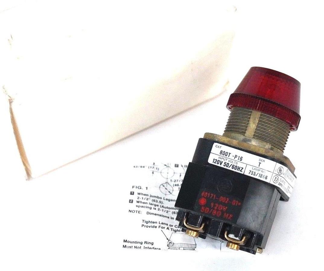 Used NEW ALLEN BRADLEY 800T-P16 PILOT LIGHT, RED LENS, SER. T, 120V, 50/60HZ