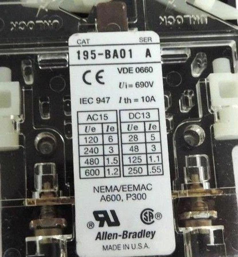 Used LOT OF 4 ALLEN BRADLEY 195-BA01 AUXILARY CONTACT SER A 195BA01