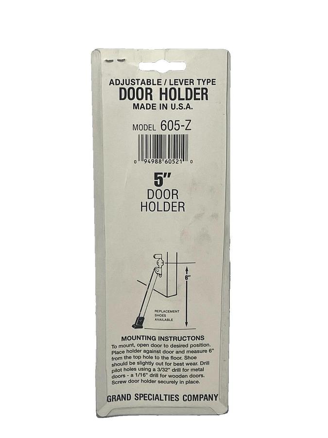 (2) GRAND SPECIALTIES 5" DOOR HOLDERS ADUJUSTABLE STEEL/RUBBER SHOE 605-Z