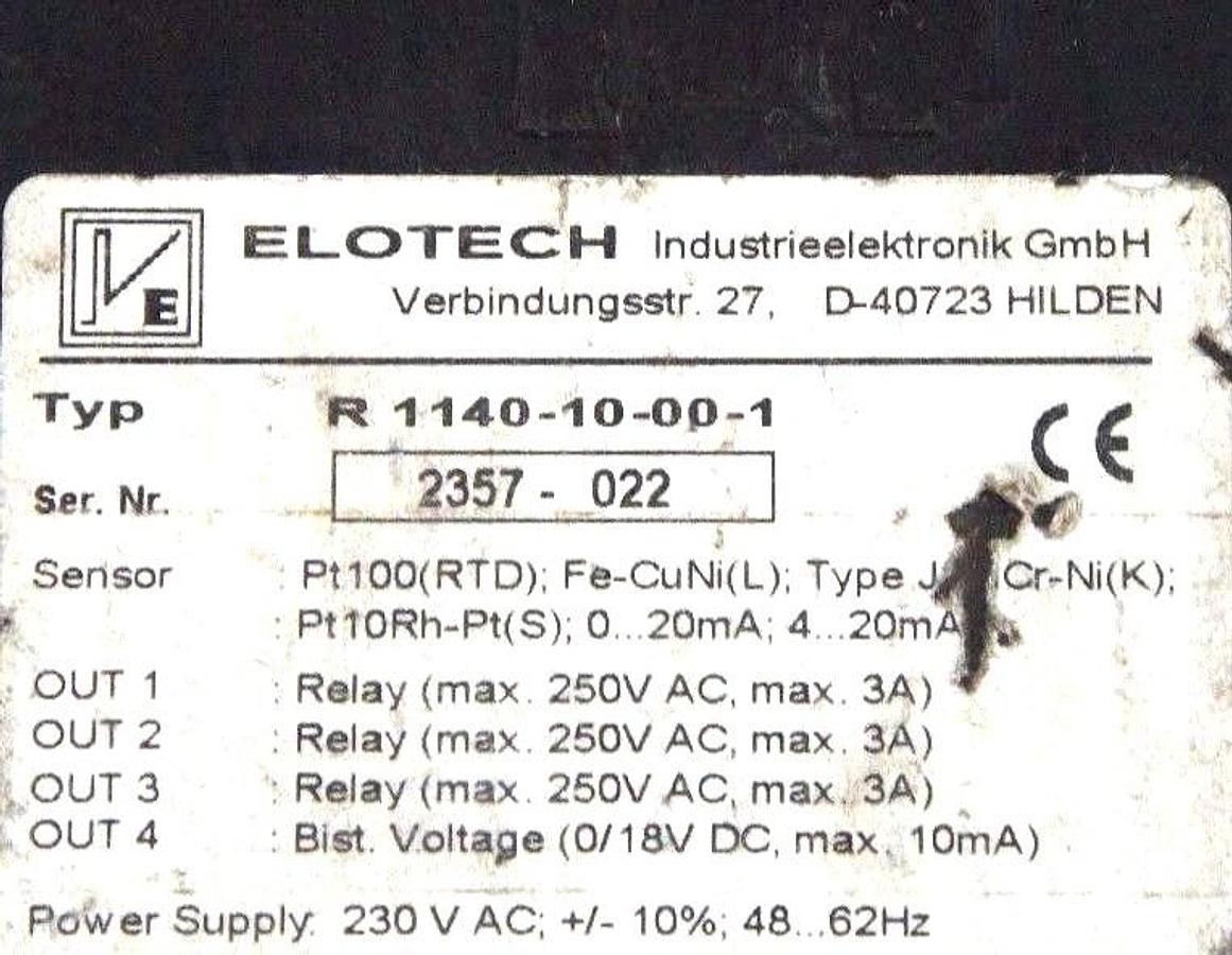 Used ELOTECH R1140-10-00-1 SINGLE ZONE TEMPERATURE CONTROLLER R1140, 2357-022