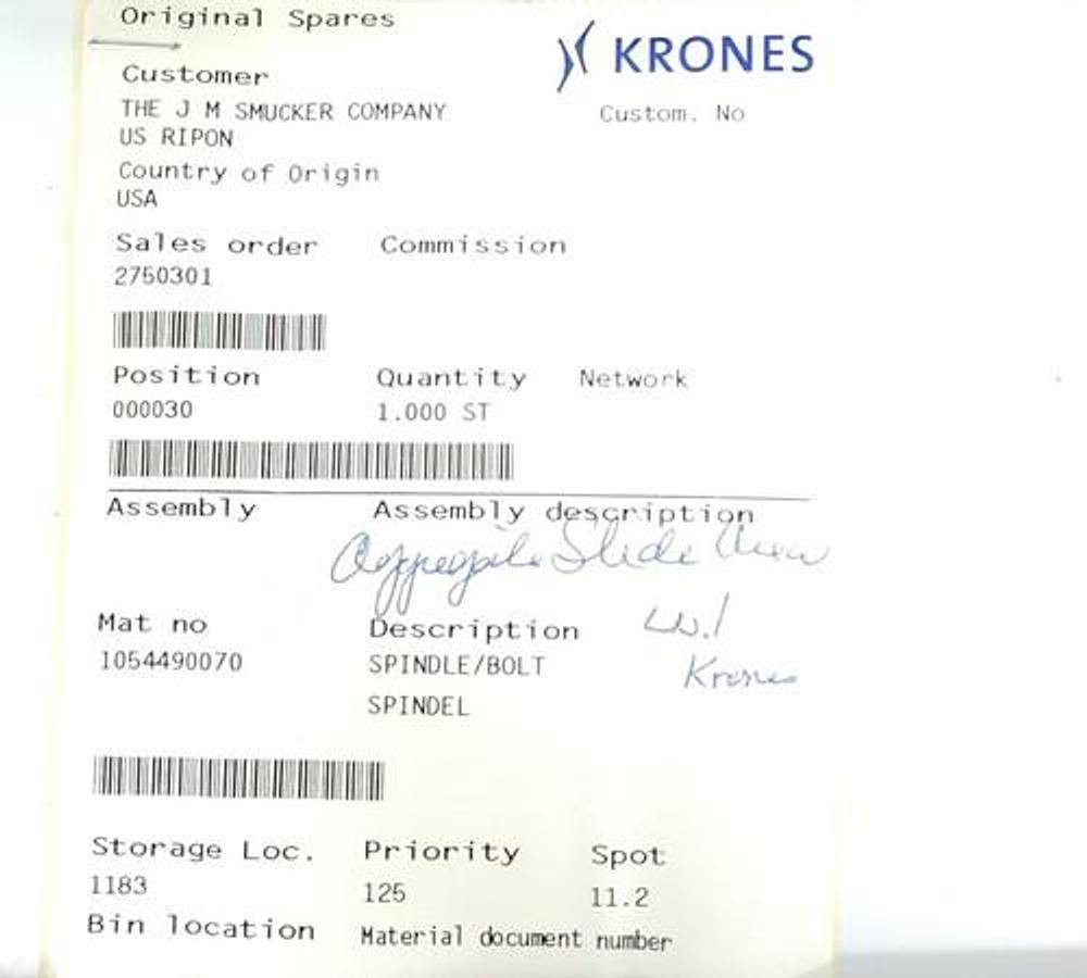 NEW KRONES 1-054-49-007-0 SPINDLE BOLT 1054490070