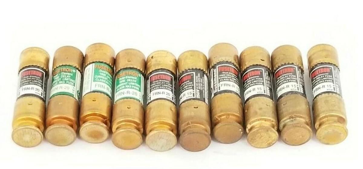 Used LOT OF 5 BUSSMANN FRN-R-20 & (5) FRN-R-15 FUSETRON FUSES CLASS RK5