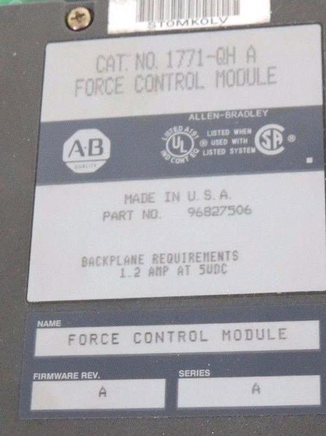 Used ALLEN BRADLEY 1771-QH FORCE CONTROL MODULE 1771QH, SER. A F/W REV. A