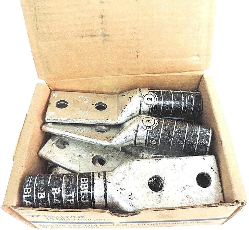Used BOX OF 6 NEW TELEDYNE PENN-UNION BBLU-075D COPPER CRIMPS BLACK 1/2", 750MCM