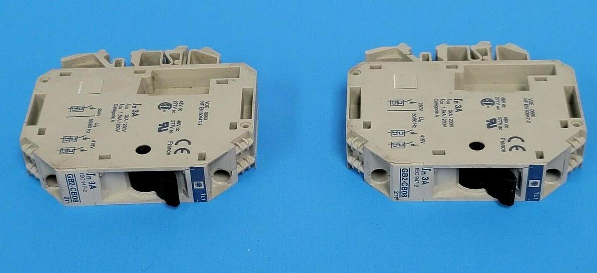 Used (2) TELEMECANIQUE GB2-CB08 THERMAL MAGNETIC CIRCUIT BREAKERS 3.0 AMP 1 POLE