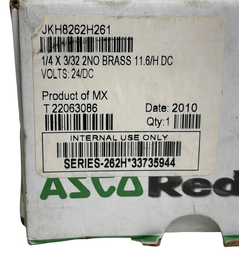 Used ASCO Red Hat JKH8262H261 Brass Solenoid Valve 1/4" 24V DC 2NO New Surplus