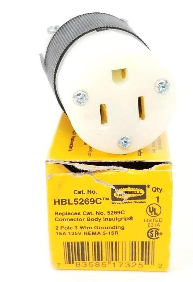 Used NIB HUBBELL HBL5269C INSULGRIP CONNECTOR BODY 2 POLE 3 WIRE 15A 125V