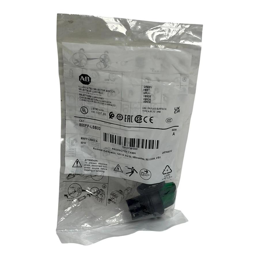 Used Allen Bradley 800FP-LSB33 Illuminated Selector Switch Green 3-Position - NSFS