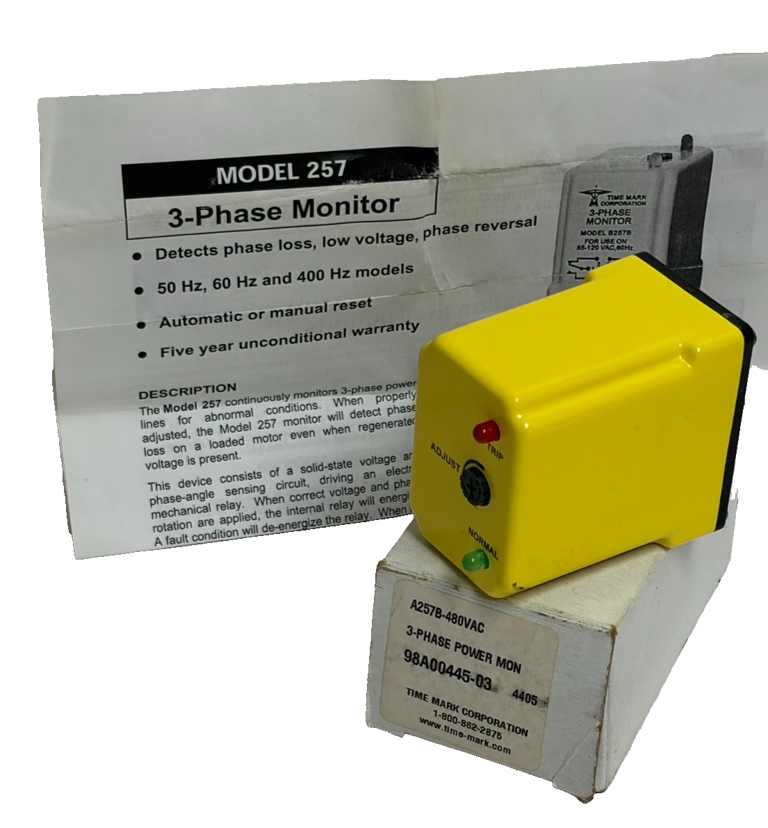 Used Time Mark A257B 480VAC 3-Phase Power Monitor Relay Phase Loss Detector - New