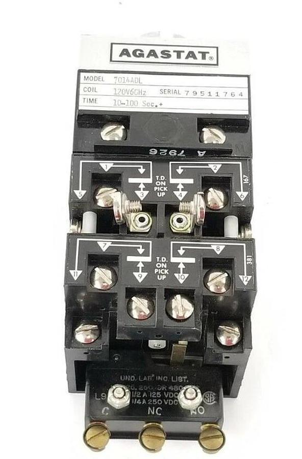 Used AGASTAT 7014ADL TIME DELAY RELAY 120V, 60HZ, 10-100 SEC.