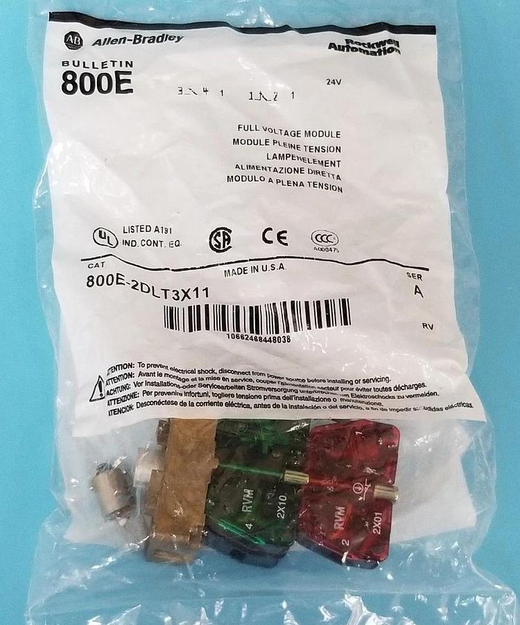 Used LOT OF 9 NEW ALLEN BRADLEY 800E-2DLT3X11 FULL VOLTAGE MODULES SER. A