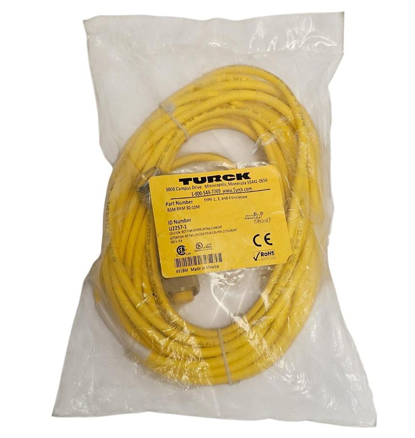 Used NEW TURCK RSM RKM 30-10M POWER CABLE ID NUMBER: U2257-1 LENGTH 10M