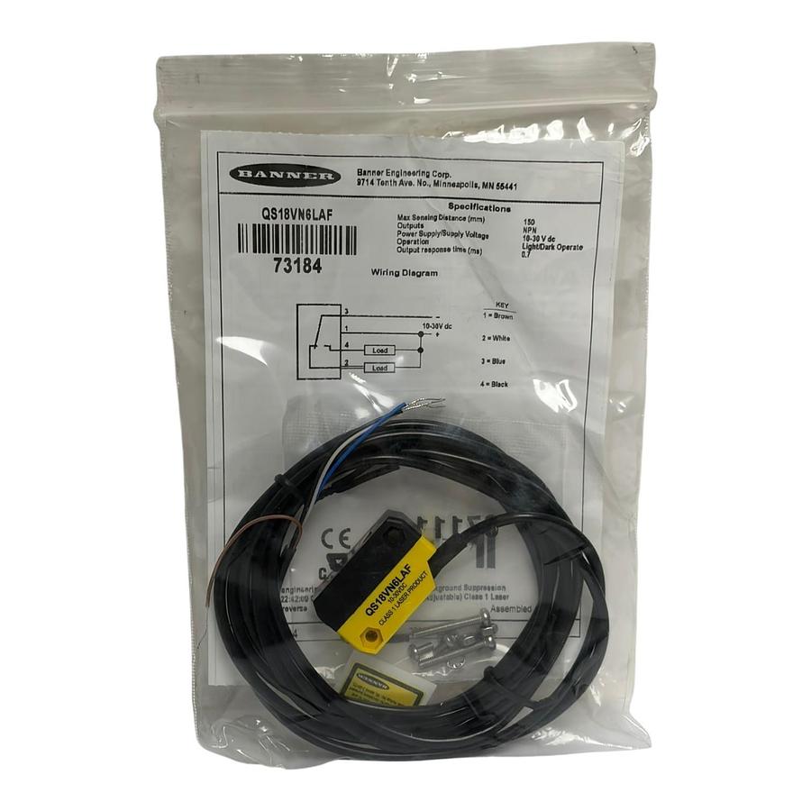 Used Banner QS18VN6LAF Laser Photoelectric Sensor 73184 NPN Background Suppression