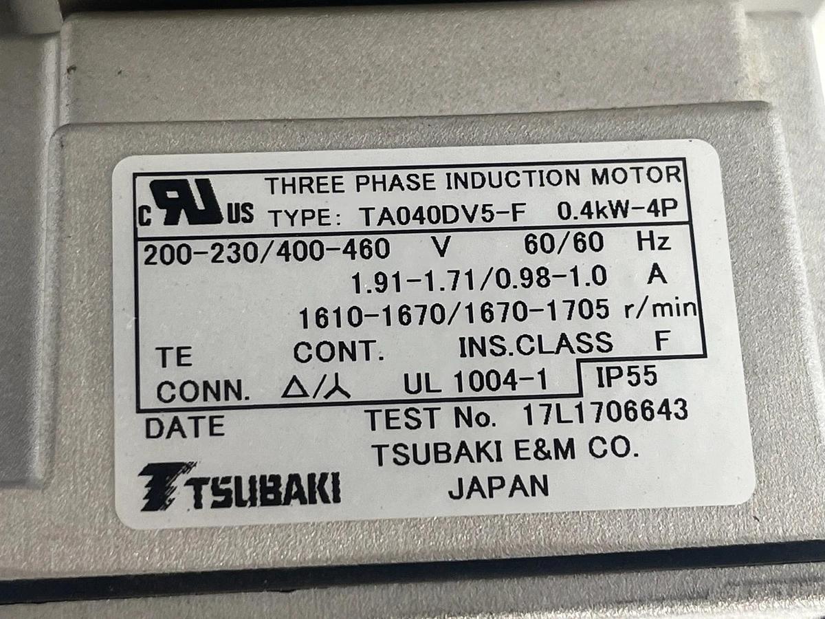 Used Tsubaki CMFA040-230H110GVN5 Croise Gear Motor w/ TA040DV5-F 3-Phase 40W 1/110