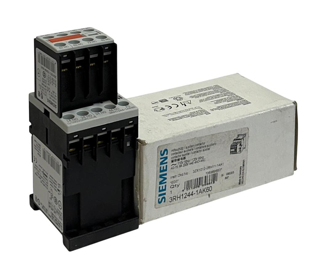 Used SIEMENS 3RH1244-1AK60 / 3RH12441AK60 AUXILIARY CONTACTOR 110-120VAC 6A NSMP