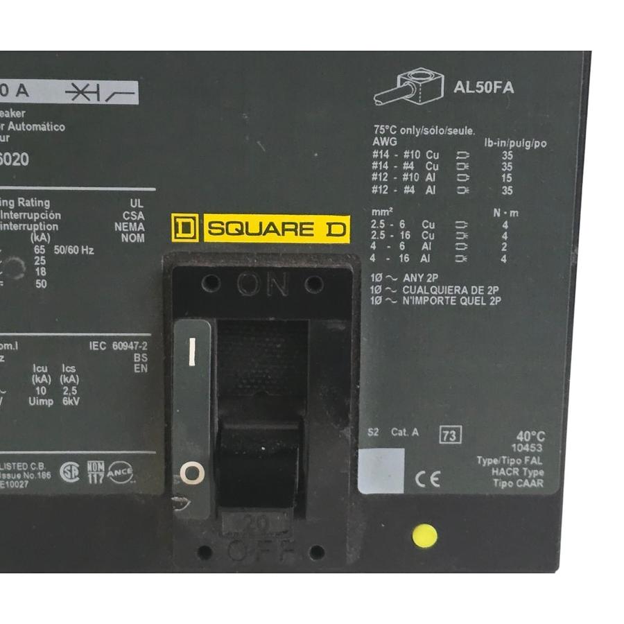 Used Square D FHL36020 Molded Case Circuit Breaker | 20A 3-Pole 600V F-Frame NSNP