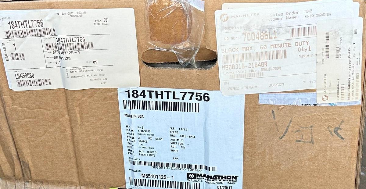 Used NEW MAGNETEK ME MB00318-21840 / SA184THTL7756BB BLACK MAX MOTOR 5-3HP MB00518