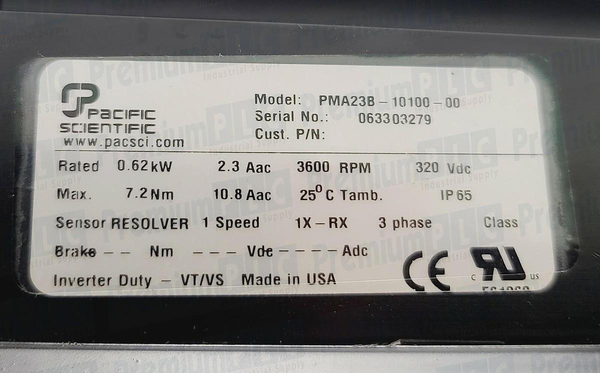 Used NEW PACIFIC SCIENTIFIC PMA23B-10100-00 PMA SERIES SERVO MOTOR 0.62kW