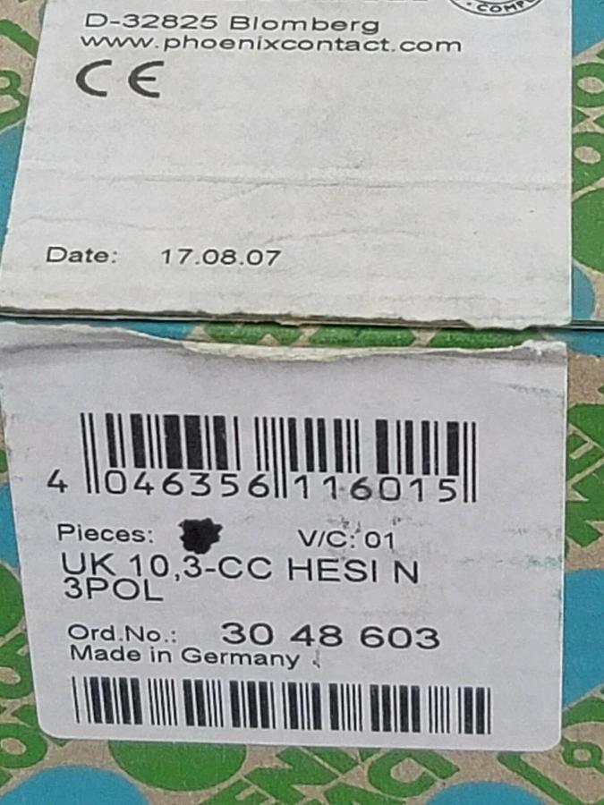 NEW PHOENIX CONTACT UK 10,3-CC HESI N 3POL TERMINAL BLOCK 30 48 603