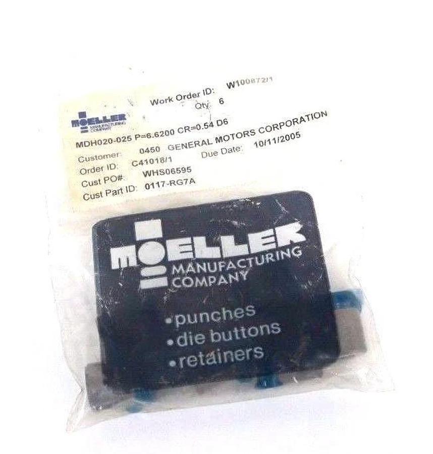 Used BAG OF 6 NEW MOELLER MDH020-025 PUNCHES P=6.6200, CR=0.54 D6, MDH020025