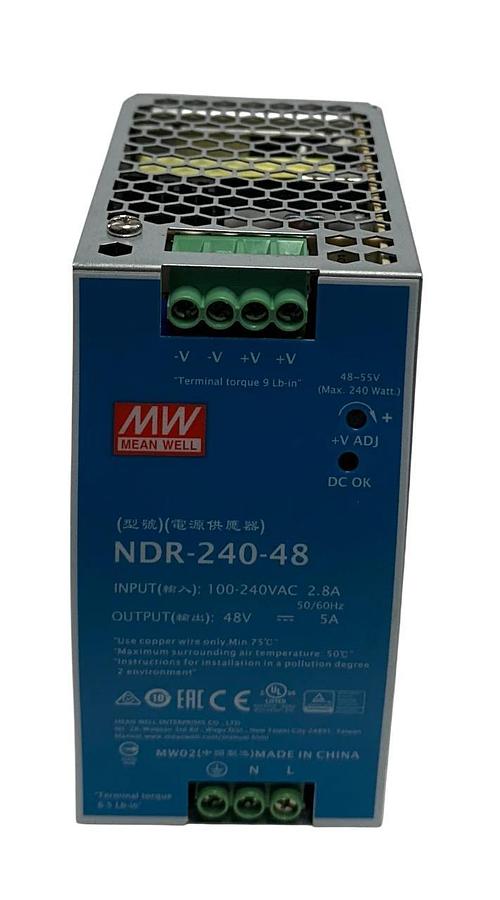 Used MEAN WELL NDR-240-48 / NDR24048 POWER SUPPLY 100-240VAC INPUT 48V OUTPUT USNP
