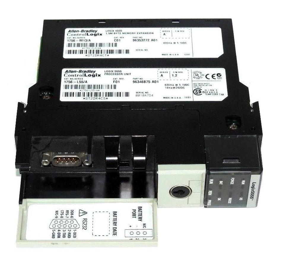 Used ALLEN BRADLEY 1756-L55/A PROCESSOR UNIT W/ 1756-M13/A 1.5M BYTE MEMORY EXPANSION
