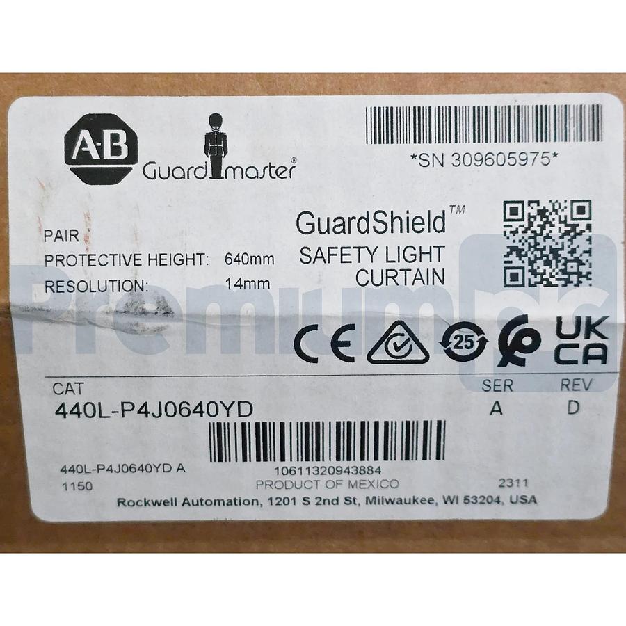Used Allen-Bradley 440L-P4J0640YD /A GuardShield Safety Light Curtain Pair 640mm NSFS