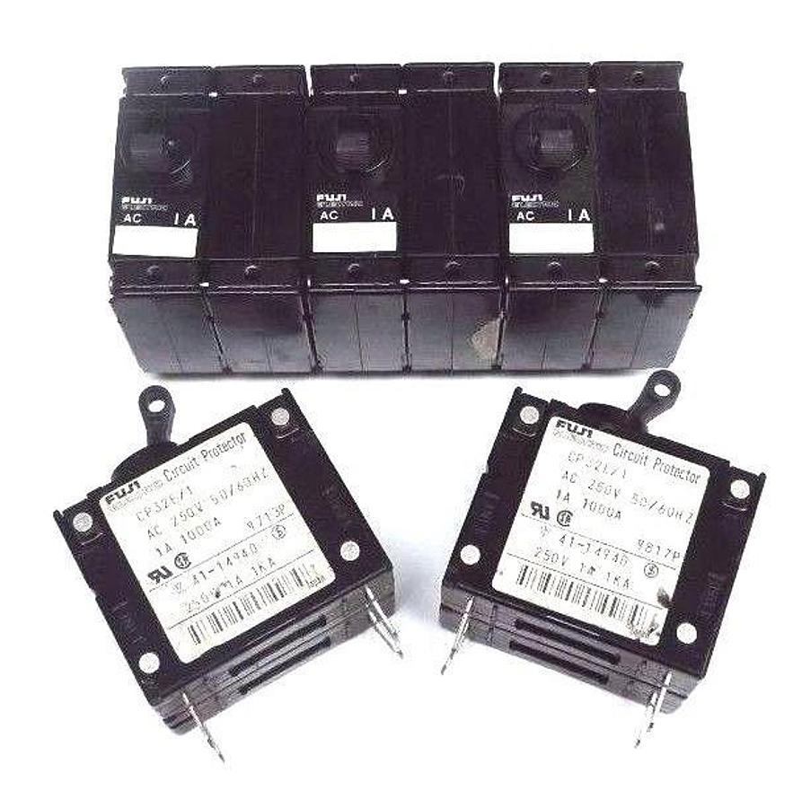 Used LOT OF 5 FUJI ELECTRIC CP32E/1 CIRCUIT PROTECTORS 250VAC, 50/60HZ, 1A, CP32E1