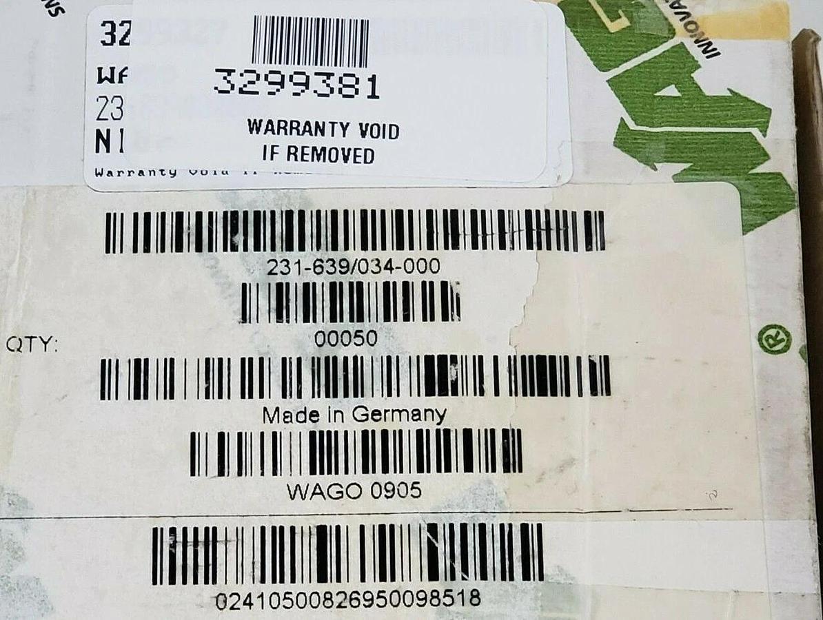 BOX OF 50 NEW WAGO 231-639/034-000 TERMINAL BLOCK ORANGE SERIES 231