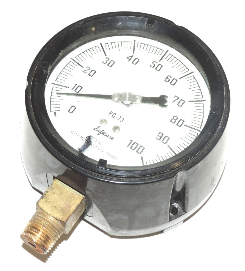 Used MARSH PG-73 PRESSURE GAUGE 0-100 PSI, 1/2" NPT, 4" DISPLAY, PG73