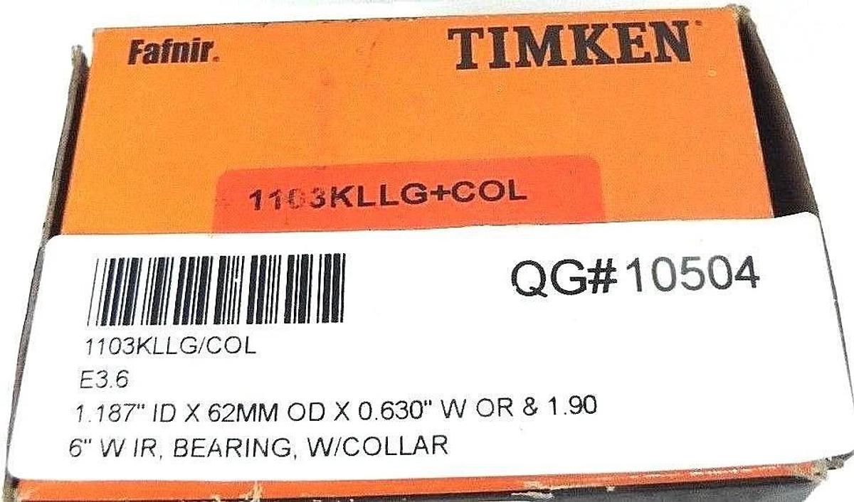 Used NIB FAFNIR TIMKEN 1103KLLG+COL BEARING W/COLLAR 1-3/16IN ID 62MM OD 1-59/64IN