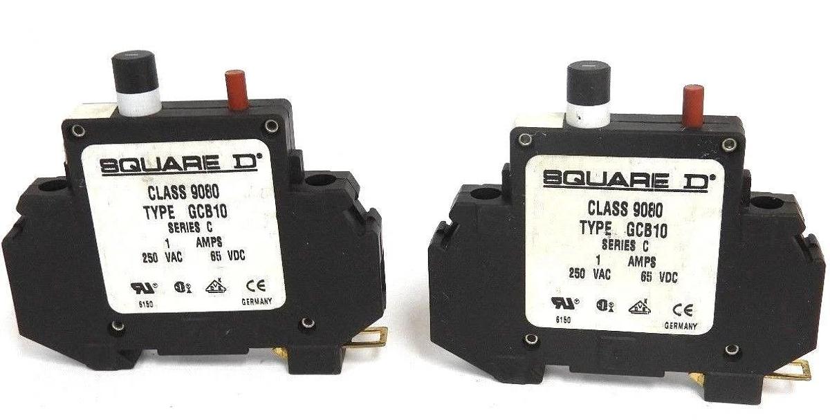 LOT OF 2 NEW SQUARE D 9080GCB10 SER. C CIRCUIT PROTECTORS 1.0A, 65VDC, 250VAC