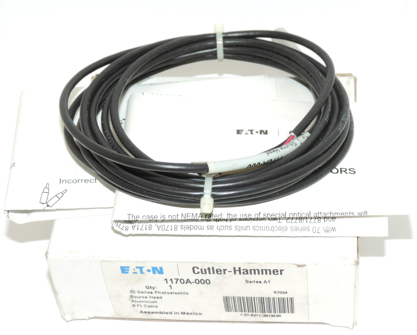 Used NEW EATON CUTLER-HAMMER 1170A-000 PHOTOELECTRIC SOURCE HEAD 9'' CABLE SER. A1