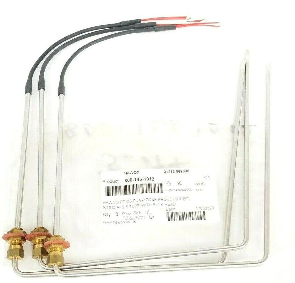 Used LOT OF 3 NEW IN BAG HAWCO PT100 PUMP ZONE PROBES 3/16 DIA. S/S TUBE W/ BULKHEAD