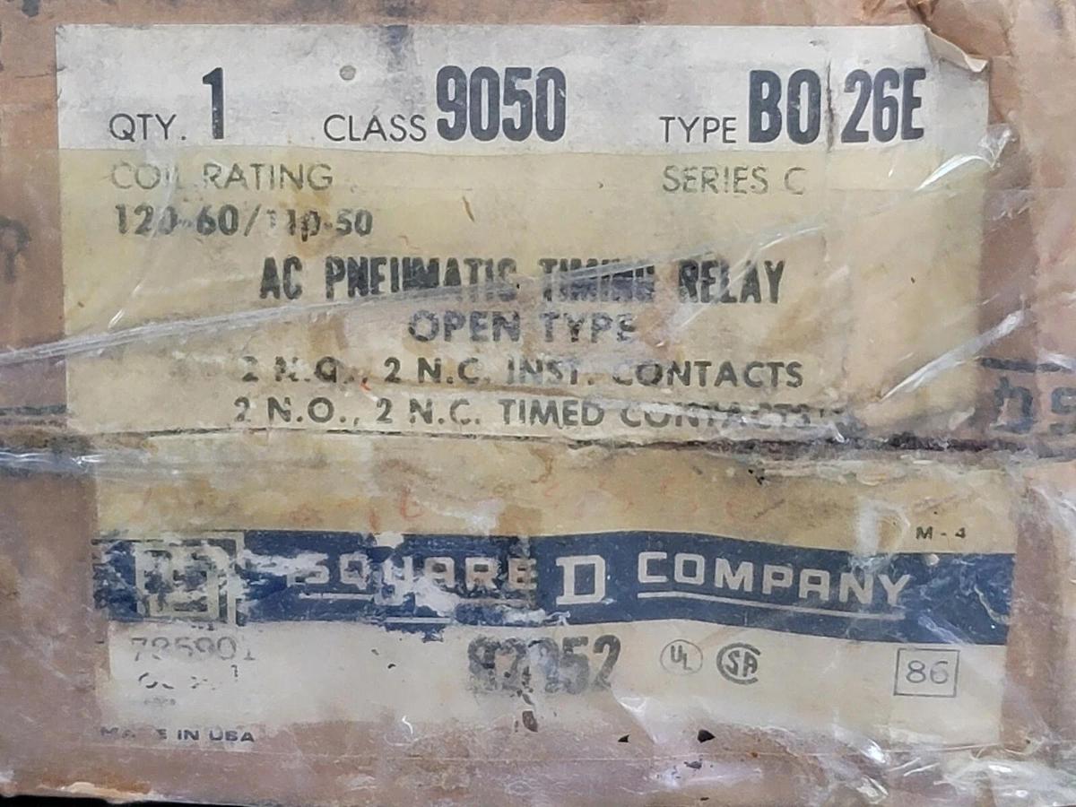 NEW SQUARE D 9050-B0 26E SER. C AC PNEUMATIC TIMING RELAY 9050B026E 9050BO26E