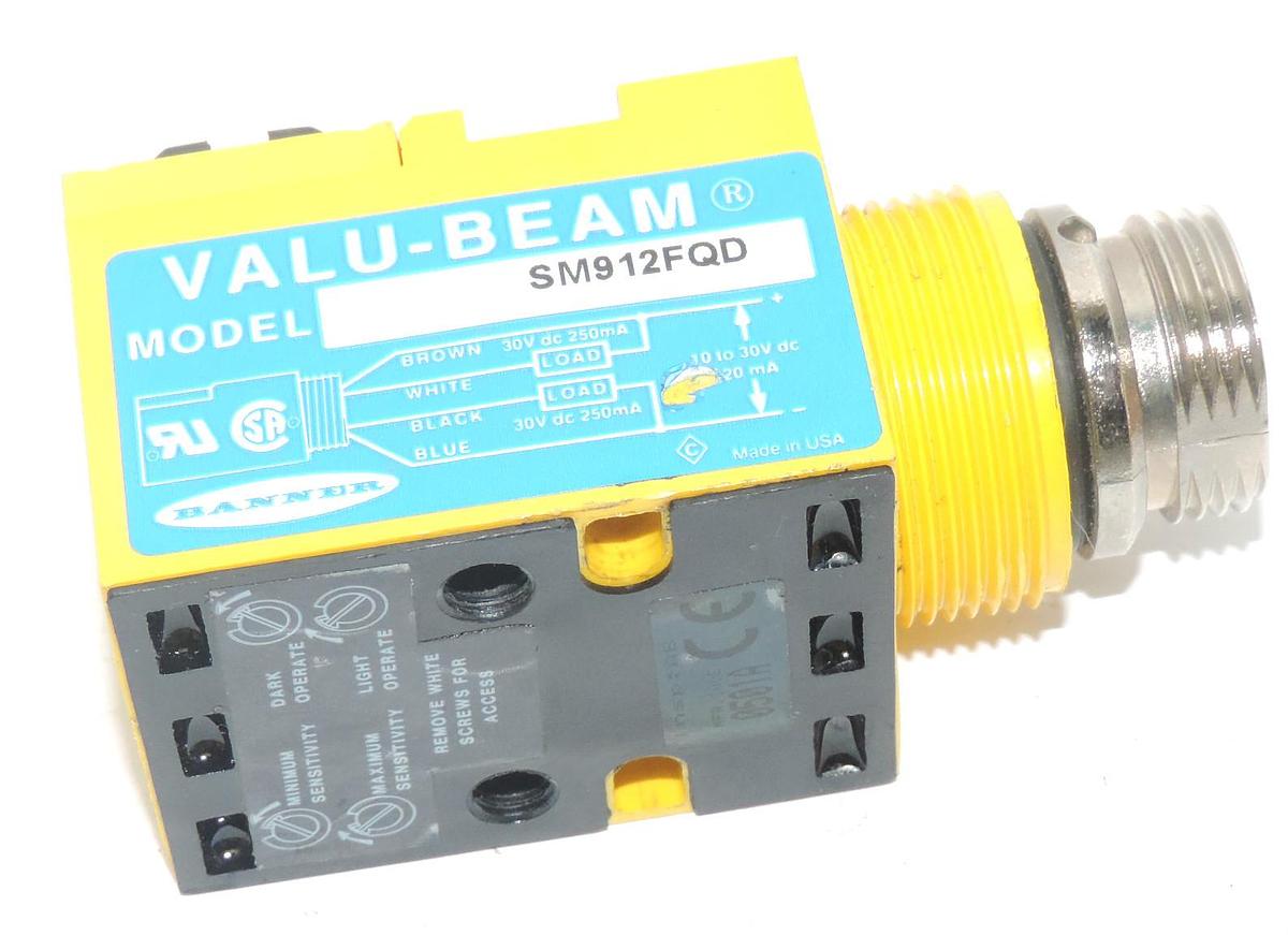 Used BANNER SM912FQD VALU-BEAM SENSOR 30V DC 250mA