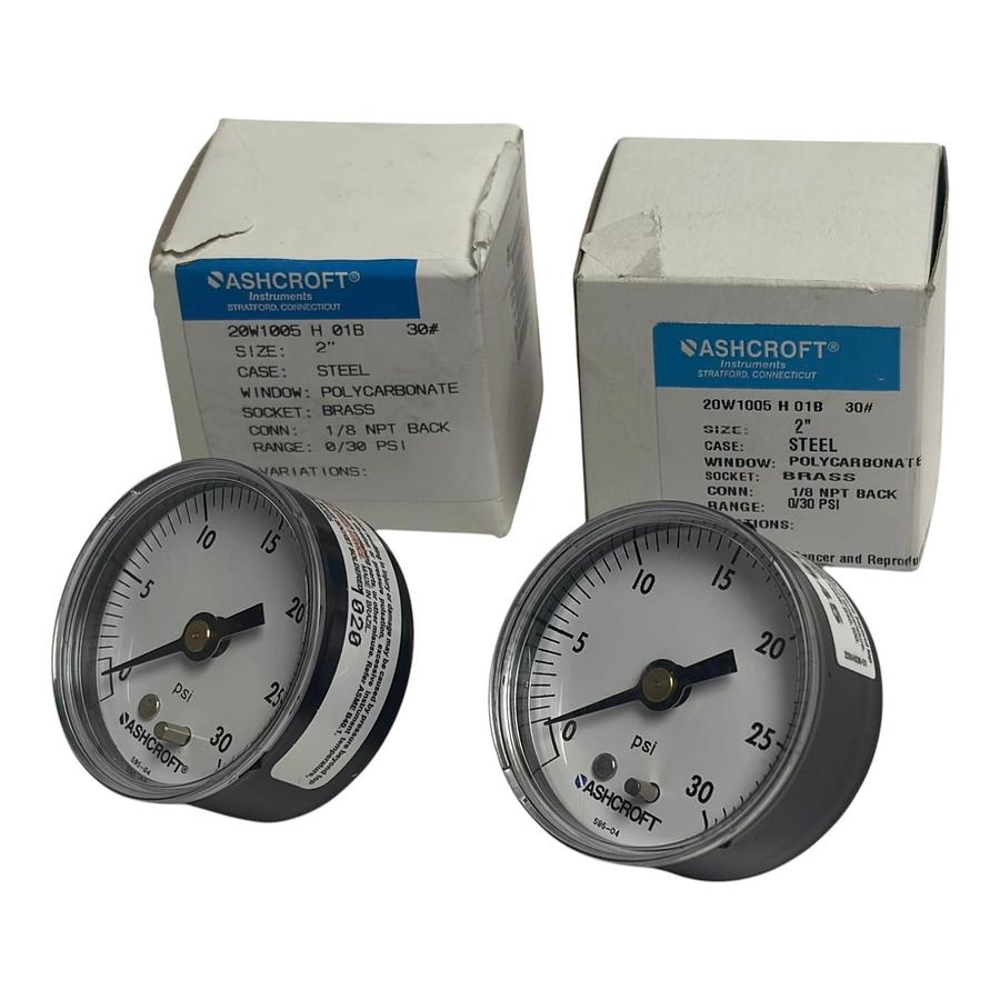 Used Ashcroft 20W1005 H 01B 2" 1/8 NPT Back 0-30 PSI Pressure Gauge Lot of 2