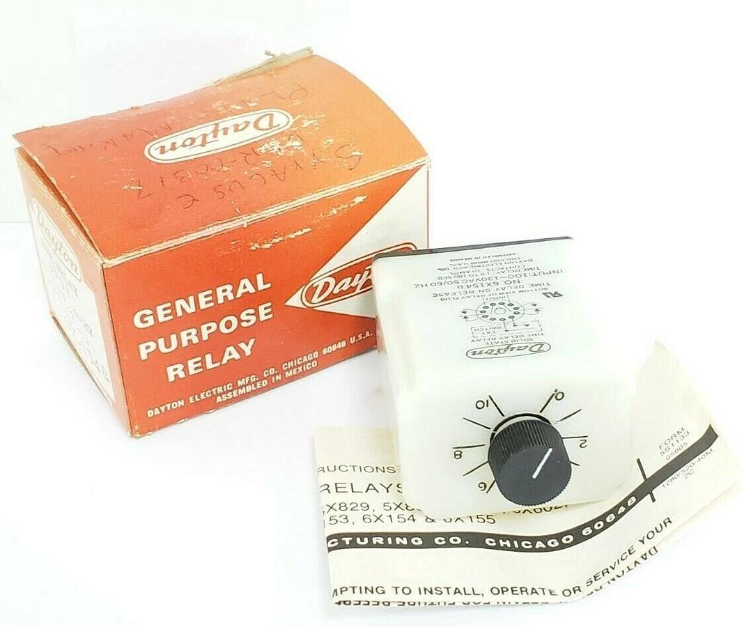 NIB DAYTON 6X-154B TIME DELAY RELAY DPDT TIME DELAY 1-180SEC, 100-130VAC