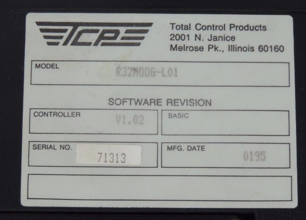 Used TOTAL CONTROL PRODUCTS R32MOOG-L01 WORKSTATION PANEL SOFTWARE REV V1.02