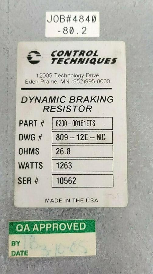 Used CONTROL TECHNIQUES 8200-00161ETS DYNAMIC BRAKING RESISTOR 26.8 OHMS 1263 WATTS