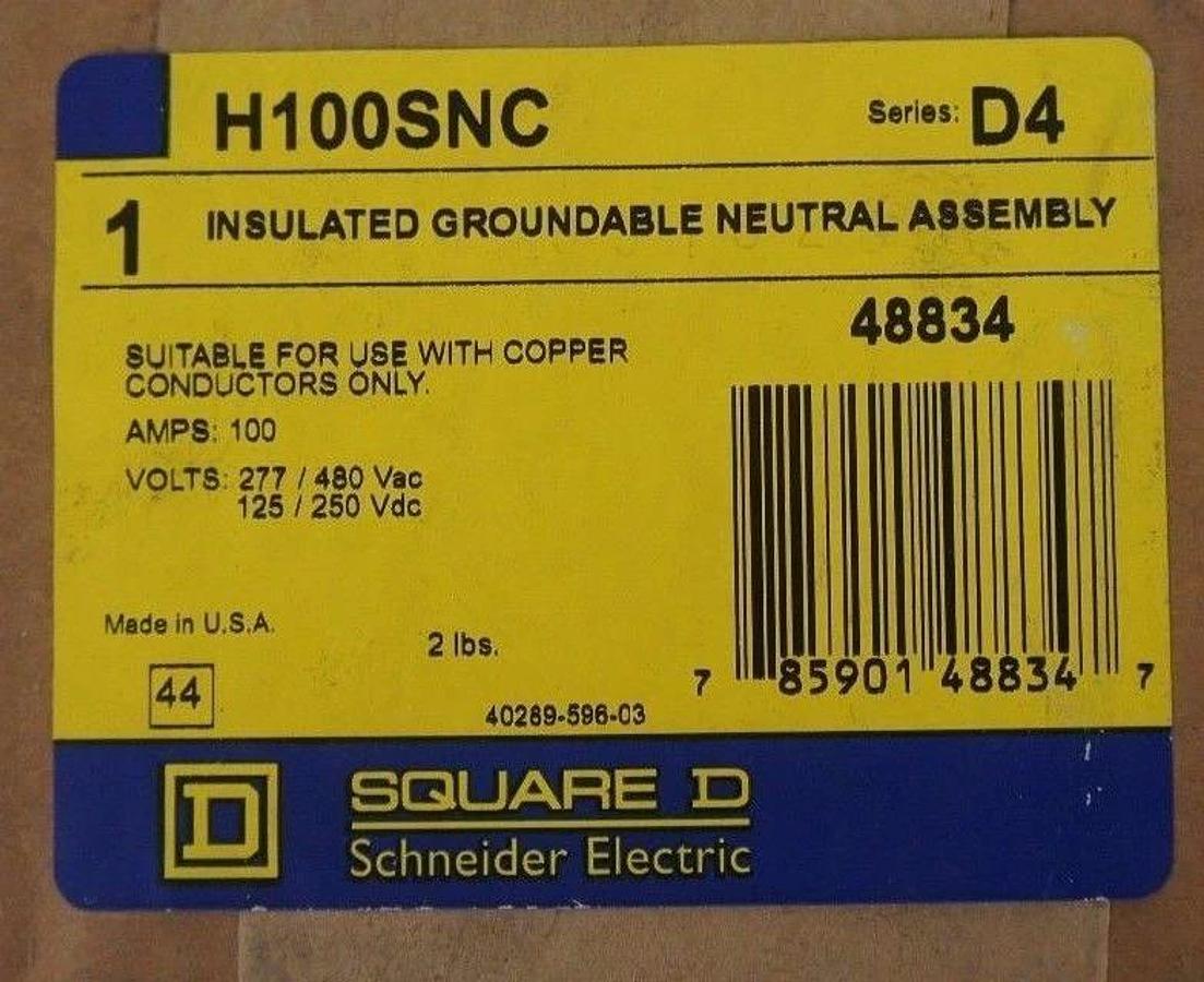 NEW SQUARE D H100SNC INSULATED GROUNDABLE NEUTRAL ASSEMBLY SER. D4, 48834